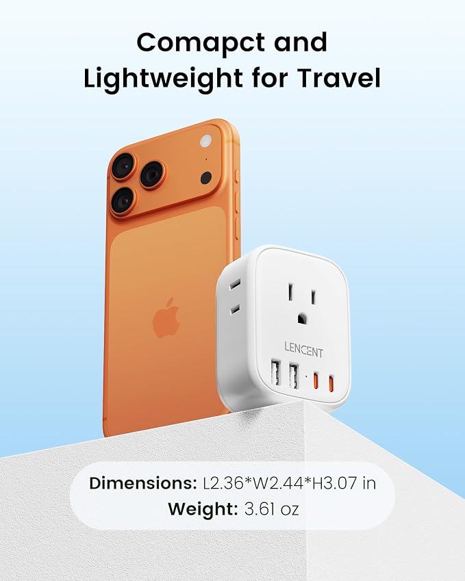 LENCENT US to Japan Plug Adapter, 2 Prong to 3 Prong Outlet Adapter | 4 Outlets 4 USB Ports(2 USB C), Type A Travel Converter for US to Japan Canada Mexico China Philippines Peru Tokyo