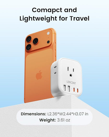 LENCENT US to Japan Plug Adapter, 2 Prong to 3 Prong Outlet Adapter | 4 Outlets 4 USB Ports(2 USB C), Type A Travel Converter for US to Japan Canada Mexico China Philippines Peru Tokyo