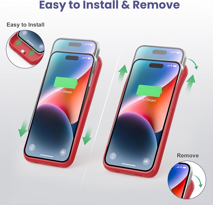 Feob Battery Case for iPhone 14 Pro Max,[2026 Upgraded] 8600mAh Ultra-Slim Portable Extended Charger Case Cover for iPhone 13 Pro Max Charging Case (6.7 Inch)-Red