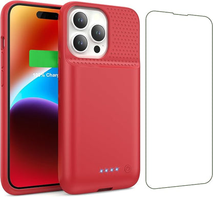 Battery Case for iPhone 14/13/13 Pro (6.1 Inch),Upgraded 7500mAh Ultra-Slim Portable Charging Case Rechargeable Protective Extended Battery Pack for iPhone 14/13/13 Pro Charger Cover-Red