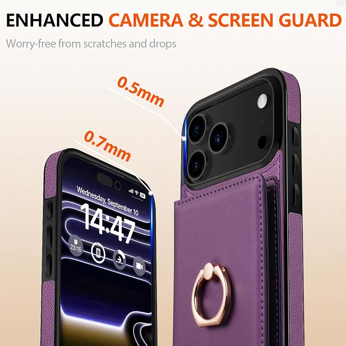 LOHASIC for iPhone 17 Pro Max Case Wallet with Card Holder, 360° Rotation Ring, RFID Blocking, 5 Card Slots, PU Leather 6.9" Cover for Apple 17 Pro Max Women Men, Purple