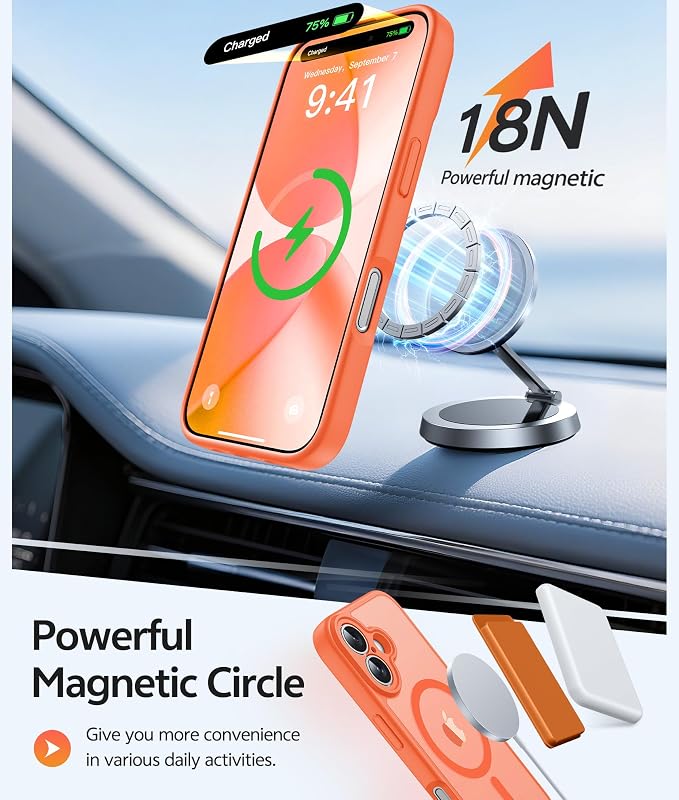 FNTCASE for iPhone 17 Case: [Compatible with Magsafe] Translucent Matte Cases with [Full Camera Protection] [Screen Protector] Military Grade Shockproof Protective Phone Cover - Orange