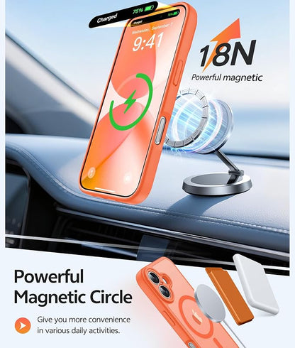 FNTCASE for iPhone 17 Case: [Compatible with Magsafe] Translucent Matte Cases with [Full Camera Protection] [Screen Protector] Military Grade Shockproof Protective Phone Cover - Orange