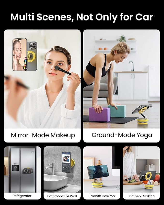 2026 Upgraded Vacuum Suction Cup Phone Mount [24 N55 Stronger Magnets], Vacuum Magnetic Phone Holder Stand [109+LBS Strongest Suction], 360° Adjustable for Your Car/Gym/Mirror
