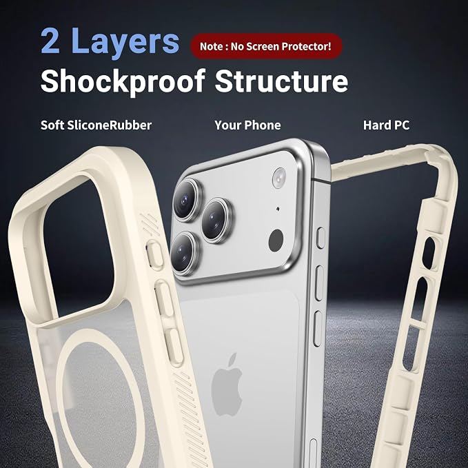 jaroco Magnetic for iPhone 17 Pro Case, [Compatible with MagSafe][Military Grade Drop Protection][Heavy Duty Protection][Non-Slip][Shockproof] 2-Layer Durable Bumper Phone Casee 6.3''-Antique White