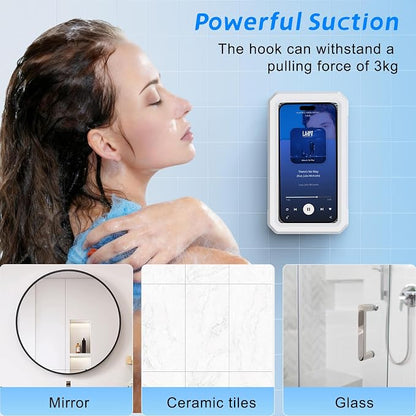 Shower Phone Holder Waterproof,480° Rotatable, Multi-Angle Adjustable Wall Mounted Phone Holder for Bathroom Bathtub Kitchen Mirror, Compatible with All 4-7" Smartphones
