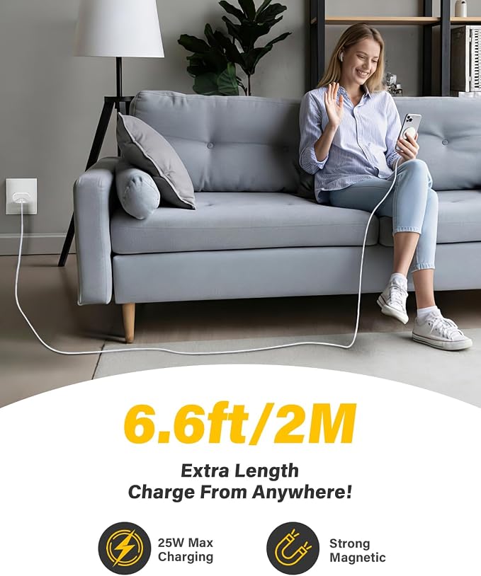 25W Wireless Charger for MagSafe, Qi2.2 Magnetic Fast Charging Pad for iPhone 17/16/15/14/13/12 Series & AirPods, Strong Magnet, Portable Wireless Charger for Travel Home Office (White, 2Pack(6FT))