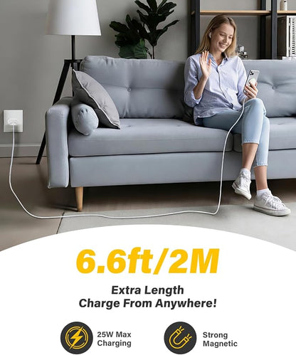 25W Wireless Charger for MagSafe, Qi2.2 Magnetic Fast Charging Pad for iPhone 17/16/15/14/13/12 Series & AirPods, Strong Magnet, Portable Wireless Charger for Travel Home Office (White, 2Pack(6FT))