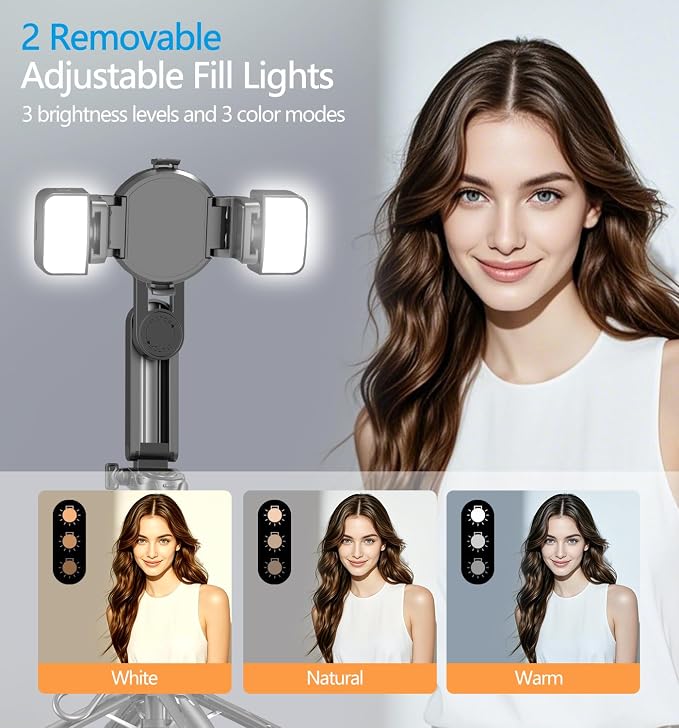 Magnetic Mini Phone Selfie Stick, Mag-Safe 4 in 1 Small Portable Pocket Tripod for iPhone/Android, with Removable Phone Clip, Remote & 2 Fill Light for Photograph/Live Streaming/Video Recording
