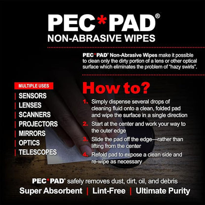PEC-PAD Lint Free Wipes and Eclipse Optic Cleaning Solution - Non-Abrasive 4" x 4" Lens Wipes for Phone, Camera, Computer, and All Sensitive Glass - Cleaning Kit - (59ml) 2oz