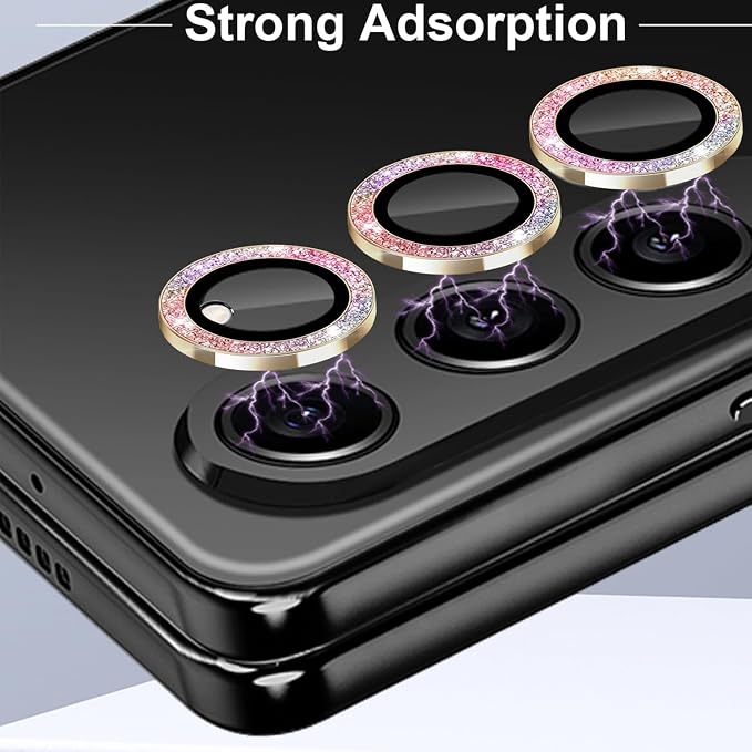 for Galaxy Z Fold 6 Camera Lens Protector Bling Glitter Individual Aluminium Alloy Ring 9H Tempered Glass Decorative Accessories Camera Cover for Samsung Galaxy Z Fold 6 Glitter Colorful