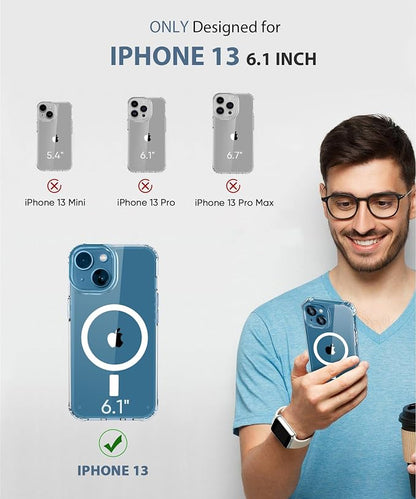 Magnetic for iPhone 13 Case, [Design for MagSafe] Built-in Screen Protector, with Camera Lens Protector, Full Body Shockproof Protective Bumper Phone Case 6.1 Inch - Clear