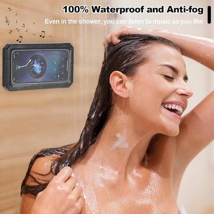 Shower Phone Holder Waterproof Wall Mounted 360°Rotation HD High Sensitivity Touch Screen Phone Stand Case for Bathroom Bathtub Mirror Compatible with iPhone 16 15 14 13 12 11 Plus Pro Max