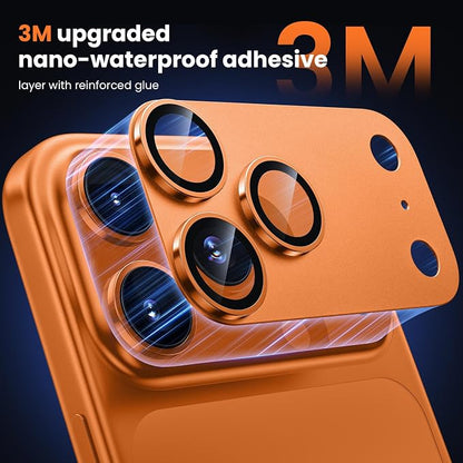 WSKEN for iPhone 17 Pro Max Camera Lens Protector - [Military Grade Shatterproof] [Strong Adhesion] Metal Aluminum Alloy Tempered Glass Camera Screen Protector, Orange Titanium