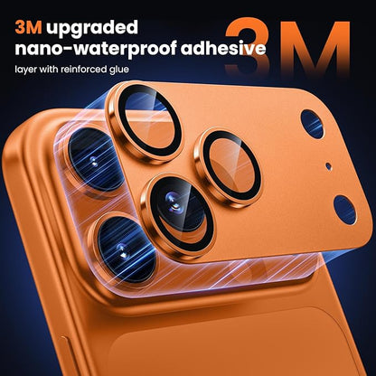 WSKEN for iPhone 17 Pro Camera Lens Protector - [Military Grade Shatterproof] [Strong Adhesion] Metal Aluminum Alloy Tempered Glass Camera Screen Protector, Orange Titanium