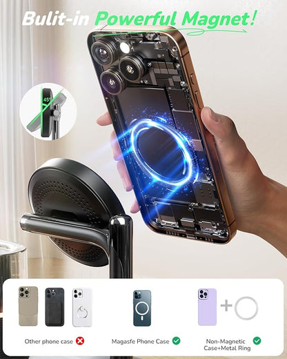Compatible with Qi2 Certified Wireless Charging Station with Alarm Clock and Night Light,15W Fast 5 in 1 Mag-Safe Charger Stand for iPhone 16 15 14 13 12 Pro Max,Apple Watch,Air-Pods(Black)