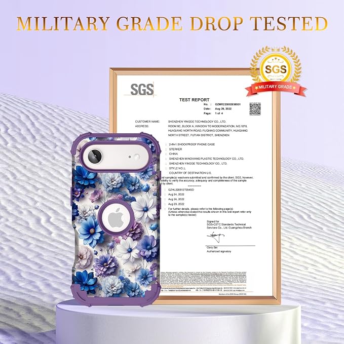 Hocase for iPhone Air Case 6.5", Heavy Duty Shockproof Protection Soft Silicone Rubber+Hard Plastic Bumpers Hybrid Protective Case for iPhone Air 2025 - Blue Purple Flowers