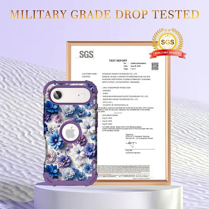 Hocase for iPhone Air Case 6.5", Heavy Duty Shockproof Protection Soft Silicone Rubber+Hard Plastic Bumpers Hybrid Protective Case for iPhone Air 2025 - Blue Purple Flowers