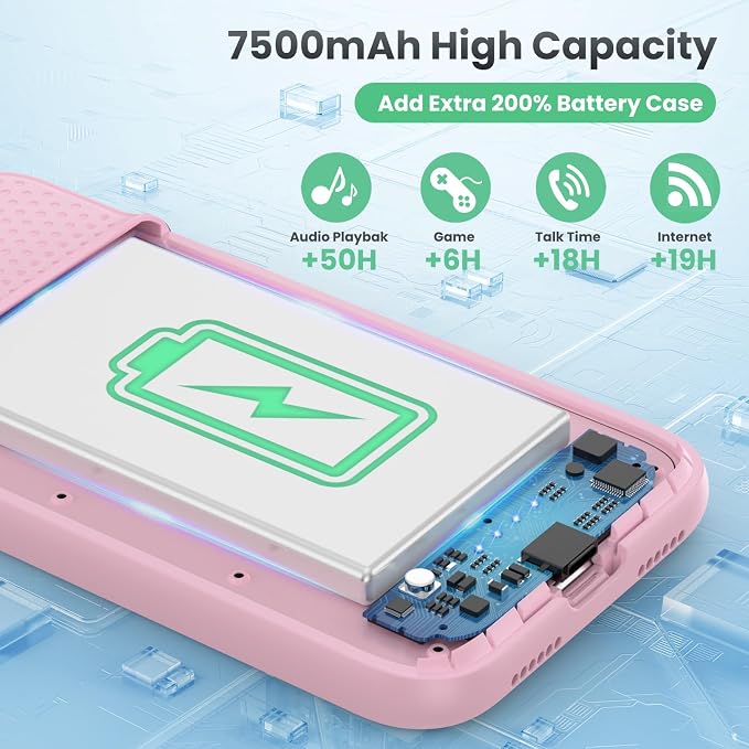 Feob Battery Case for iPhone 11/XR, [2026 Upgraded] 7500mAh Slim Portable Smart Charging Case Rechargeable Protective Extended Charging Cover for iPhone 11/XR-Pink