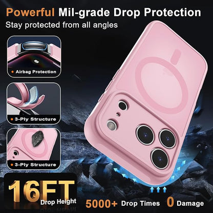 MOCCA Magnetic for iPhone 17 Pro Max Case, (Compatible with Magsafe) (16FT Military Grade Protection) Full Camera Protection Anti-Fingerprint Slim Translucent Matte Phone Cover 6.9",Pink