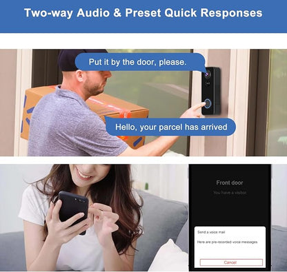 Doorbell Camera Wireless, Head-to-Toe Video - No Subscription Required,2K HD Live View, Two-Way Talk,Smart Video Doorbell with Chime,Battery Powered,Motion Alerts,Works with Alexa &Google(2.4G WiFi)