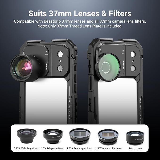 NEEWER 37mm Filter Lens Backplate for PA143/PA144 Phone Cage Only, Quick Release Video Rig Mobile Camera Photography Accessories Compatible with iPhone 17 Pro 17 Pro Max Beastgrip, PA152 (Black)