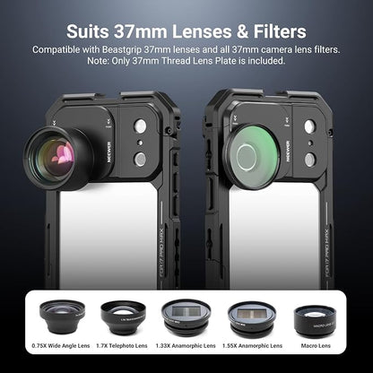 NEEWER 37mm Filter Lens Backplate for PA143/PA144 Phone Cage Only, Quick Release Video Rig Mobile Camera Photography Accessories Compatible with iPhone 17 Pro 17 Pro Max Beastgrip, PA152 (Black)