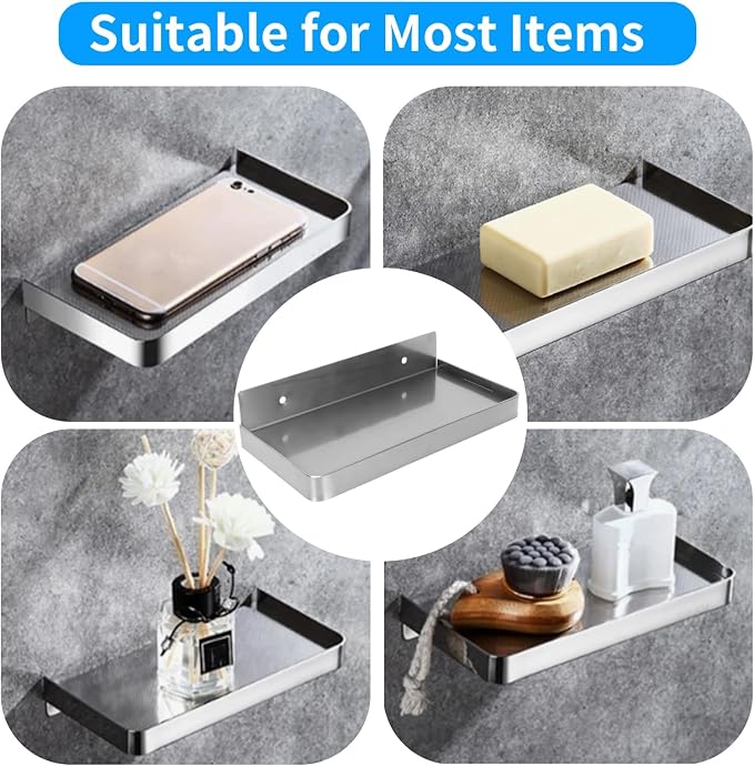 Cyrank Bathroom Cell Phone Shelf, Stainless Steel Wall Mount Toilet Phone Holder Bathroom Wall Shelf Small Floating Shelves Wipes Holder for Toilet