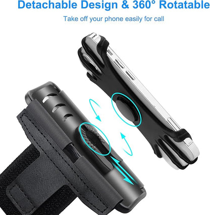 Detachable & 360° Rotatable Armband - Reflective Strap with Zipper Pocket Holder Bag - Compatible with iPhone 16 15 14 Pro Max Plus Samsung Galaxy Note for Running Workout Exercise Walking & Sports