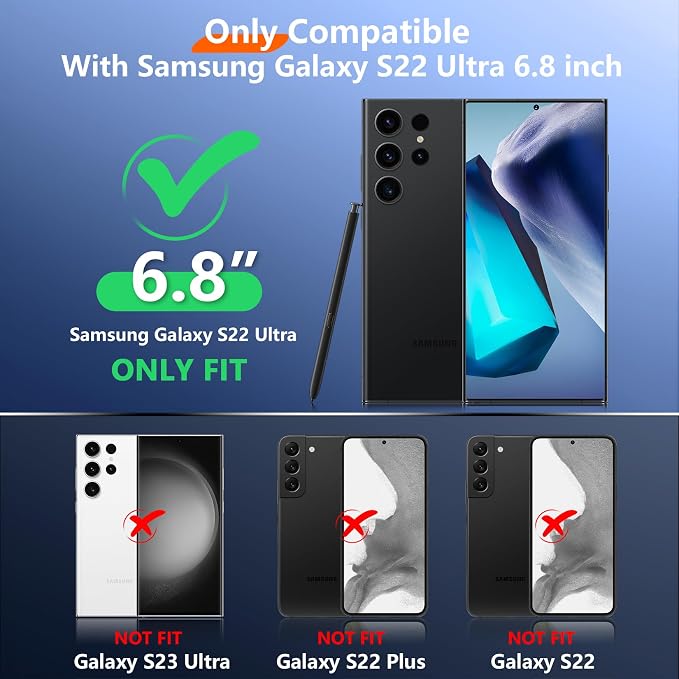 Temdan Designed for Samsung Galaxy S22 Ultra Case Clear [Military Grade Drop Protection] [Never Yellowing] Slim Thin Phone Case for S22 Ultra Case - Crystal Clear