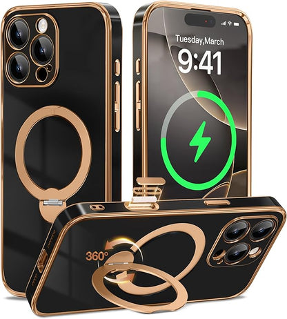 GolbinBox for iPhone 16 Pro Max Case with 360° Spin Magnetic Stand,[Compatible with Magsafe] [Military Protection][Built-in Ring Holder] Camera Control Phone Case for 16 Pro Max,Black