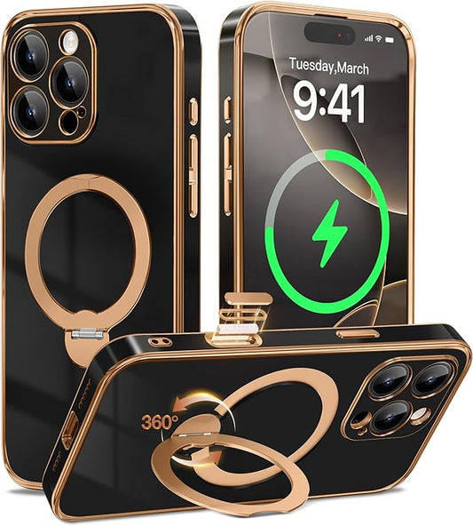 GolbinBox for iPhone 16 Pro Max Case with 360° Spin Magnetic Stand,[Compatible with Magsafe] [Military Protection][Built-in Ring Holder] Camera Control Phone Case for 16 Pro Max,Black