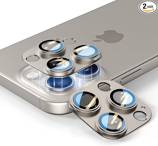 for iPhone 16 Pro/iPhone 16 Pro Max Camera Lens Protector [2 Pack], 9H Tempered Glass with Metal Alloy Frame, Anti-Scratch Camera Cover, HD Clear Photography, Titanium Natural