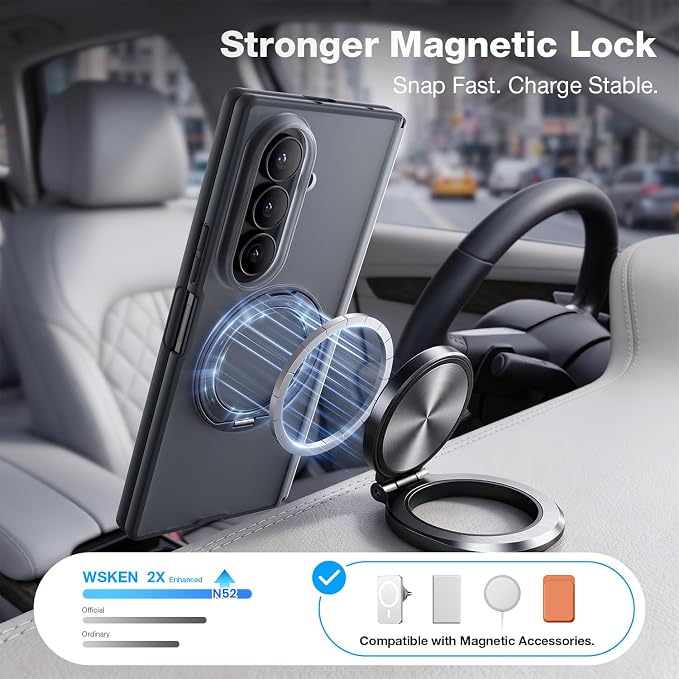 WSKEN Magnetic Case for Samsung Galaxy Z Fold 8 Ultra - 360° Ring Stand | MagSafe Compatible, Slim Matte Finish, N52 Magnetic Hold, Daily Drop Protection, Includes 2 X HD Screen Protectors