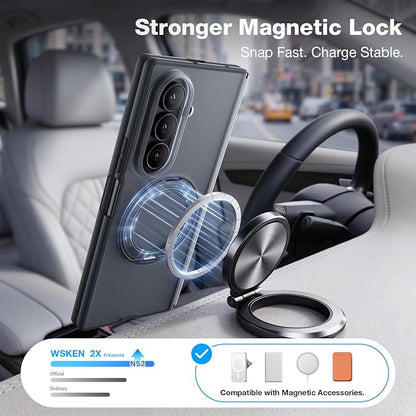 WSKEN Magnetic Case for Samsung Galaxy Z Fold 8 Ultra - 360° Ring Stand | MagSafe Compatible, Slim Matte Finish, N52 Magnetic Hold, Daily Drop Protection, Includes 2 X HD Screen Protectors