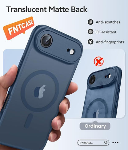 FNTCASE for iPhone Air Case: [Compatible with Magsafe] Translucent Matte Cases with [Full Camera Protection] [Screen Protector] Military Grade Shockproof Protective Phone Cover - Blue