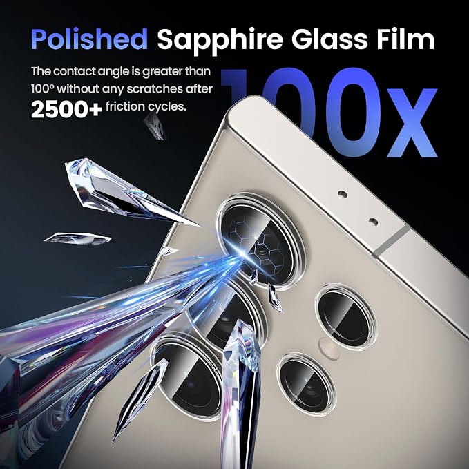 Tensea (3+2PCS for Samsung Galaxy S24 Ultra 5G Camera Lens Protector, 9H Tempered Glass Camera Cover Screen Protector Metal Individual Ring for S24 Ultra 5G 2024 [Installation Tray][Case Friendly]