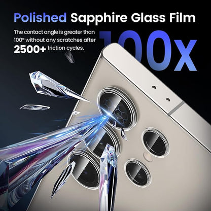 Tensea (3+2PCS for Samsung Galaxy S24 Ultra 5G Camera Lens Protector, 9H Tempered Glass Camera Cover Screen Protector Metal Individual Ring for S24 Ultra 5G 2024 [Installation Tray][Case Friendly]