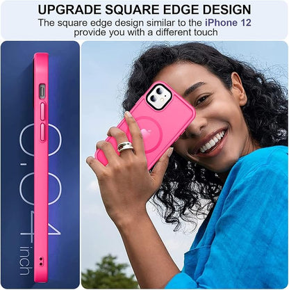 MOCCA Strong Magnetic for iPhone 11 Phone Case,[Compatible with Magsafe][Glass Screen Protector+Camera Lens Protector] Slim Thin Shockproof Cover Case for iPhone 11 6.1 inch, Hot Pink