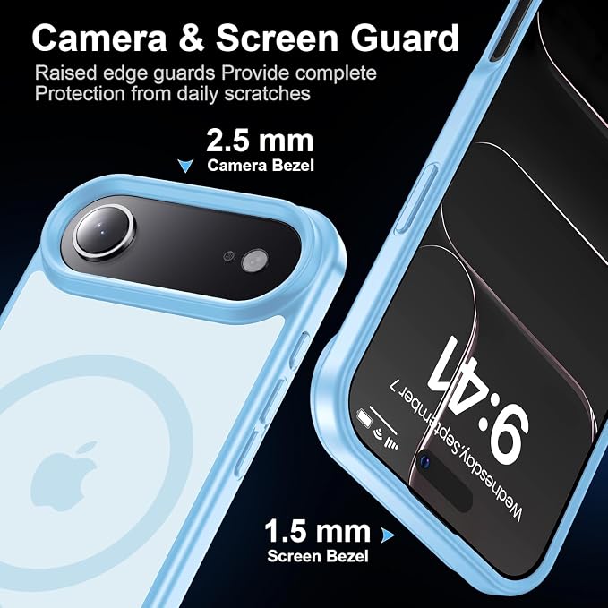 Magnetic for iPhone Air case, with Camera Lens Protector [10Ft Military-Grade Protection] Compatible with fit MagSafe Slim case for iPhone 17 Air 6.5 inch, Light Blue