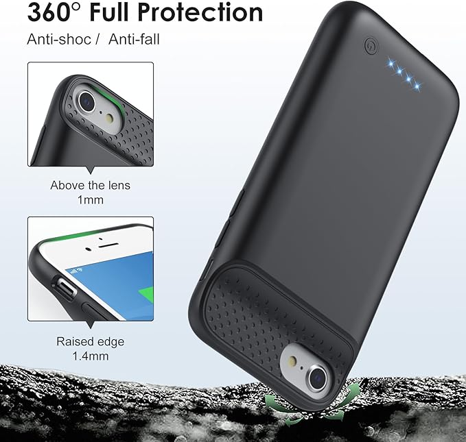 Battery Case for iPhone 8/7/6s/6/SE (2022/2020),[2025 Upgraded] 7000mAh Ultra-Slim Portable Extended Charger Cover for iPhone 8/7/6s/6/SE (2022/2020) Charging Case (4.7 Inch)-Black