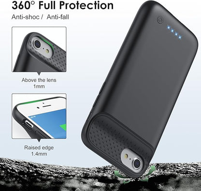 Battery Case for iPhone 8/7/6s/6/SE (2022/2020),[2025 Upgraded] 7000mAh Ultra-Slim Portable Extended Charger Cover for iPhone 8/7/6s/6/SE (2022/2020) Charging Case (4.7 Inch)-Black