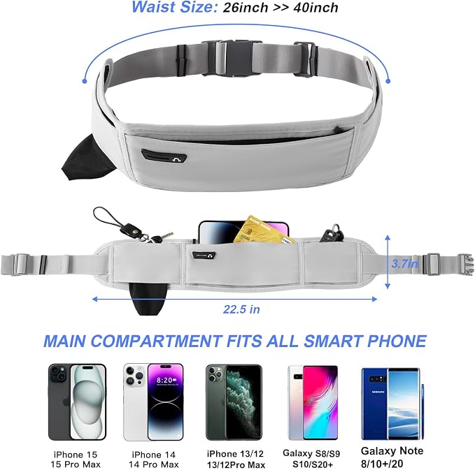 Running Hydration Belt with Water Bottle Holder, Phone Storage (Grey)