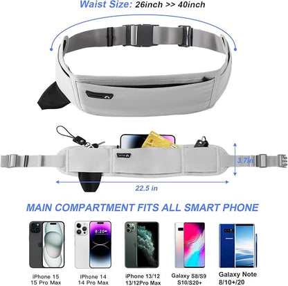 Running Hydration Belt with Water Bottle Holder, Phone Storage (Grey)