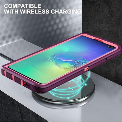 for Samsung Galaxy S10 Plus Case, with 2Pcs [Self Healing Flexible TPU Screen Protector & Camera Lens Protector] Military Grade 3 in 1 Heavy Duty Case for Galaxy S10 Plus (Purple/Pink)