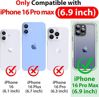 SPORTLINK for iPhone 16 Pro Max Case with Screen Protector,IP68 Underwater/6.6FT Military Dropproof/Dustproof/Heavy Duty Full Body Phone Case for Apple iPhone 16 Pro Max 6.9 inch Black/Frosted Clear