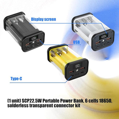 Transparent 18650 Battery Charger Case, Solderless Portable Charger Housing with Overload Protection, Detachable Design for Secure Device Charging