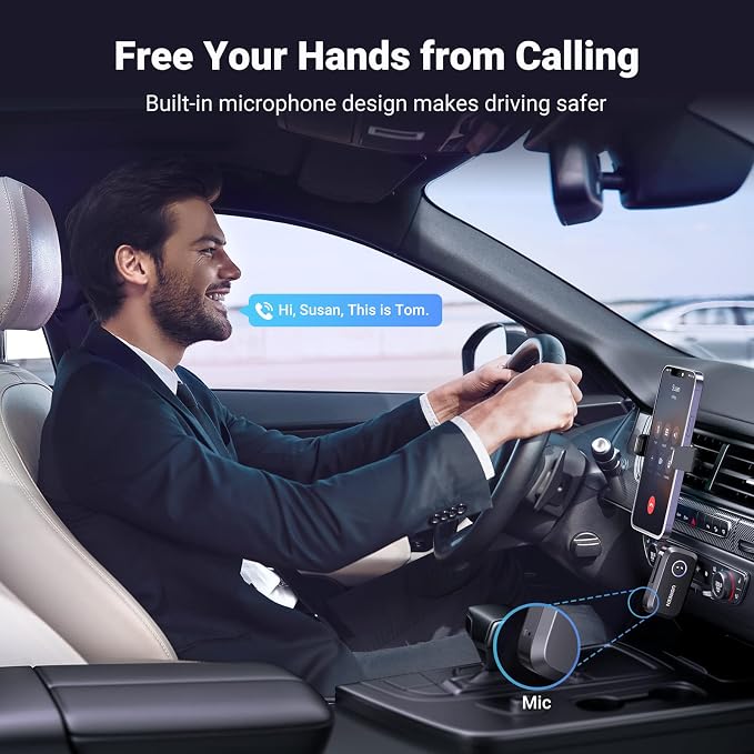 UGREEN Bluetooth 5.4 Car Adapter, Hands-Free Call & Noise Cancelling AUX to Bluetooth Adapter for Car, 3.5mm Audio Blue-Tooth Receiver for Cars Stereo Home Speaker - 15H Battery Life