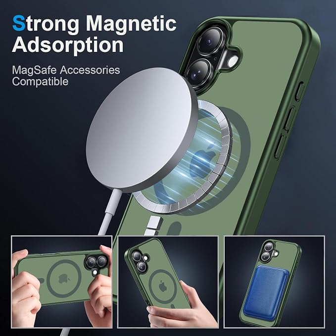 Strong Magnetic for iPhone 17 case [10Ft Military-Grade Protection] Compatible with fit MagSafe Shockproof Slim Thin Cover case for iPhone 17 6.3 inch, Alpine Green