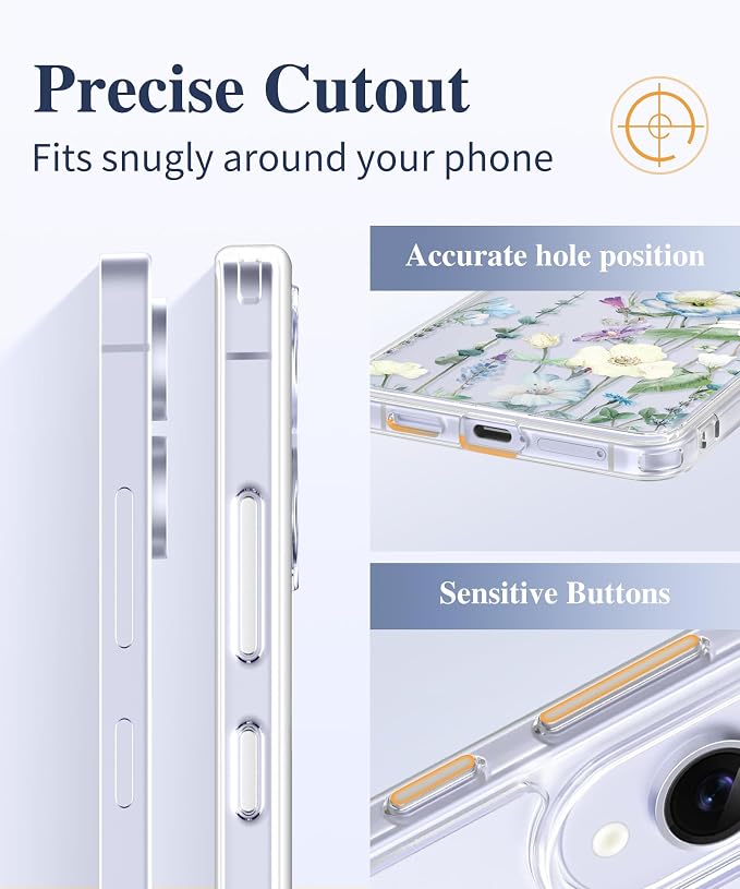 GVIEWIN for Samsung Galaxy S25 Edge Case, Clear Floral Shockproof Protective Women Phone Case, Non-Yellowing, Screen&Camera Lens Protector for Galaxy S25 Edge 6.7",Aquilegia/White